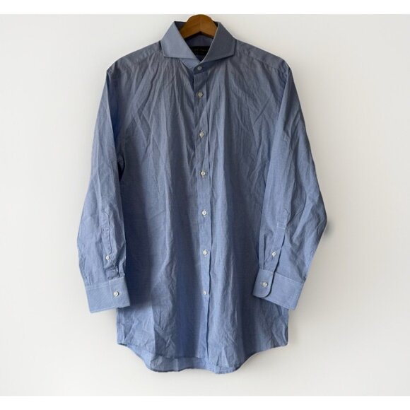 Ralph Lauren Purple Label White and Blue Checks Button Up Shirt Mens 15.5 - Picture 1 of 16